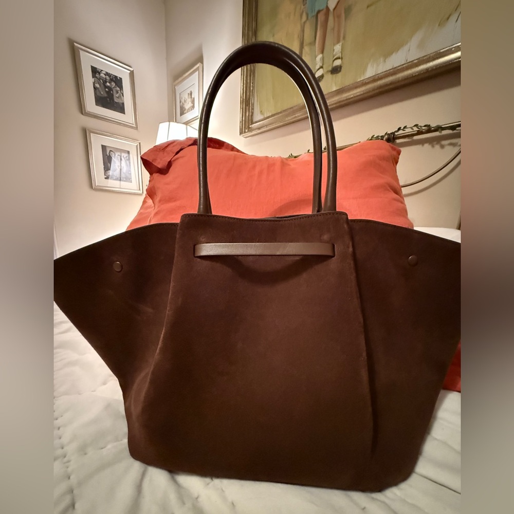 DeMellier Dark Brown Suede Tote with Gold Hardware - Picture 3 of 11